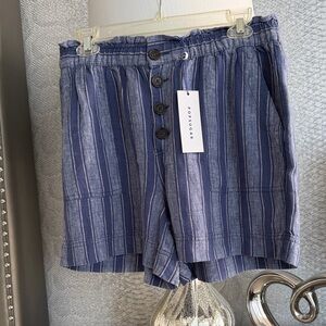 POPSUGAR Navy Striped Button Shorts